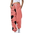 thumbnail image 1 of Honeeladyy Womens Sport Active Jogging Sweatpant Cuffed Trousers High Waist Loose Pants Cinch Print Pant Gifts for Mom Pink XXL, 1 of 2