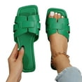thumbnail image 1 of Honeeladyy Womens Square Toe Flat Sandal Casual Summer Comfort Slip-on Slippers Open Toe Beach Shoes Green 37, 1 of 8
