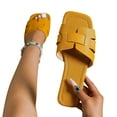 thumbnail image 1 of Honeeladyy Womens Square Toe Flat Sandal Casual Summer Comfort Slip-on Slippers Open Toe Beach Shoes Yellow 41, 1 of 4