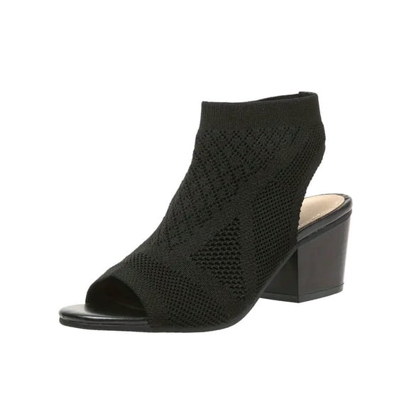 Honeeladyy Womens Stretchy Knit Chunky Block Heel Sandals Summer Open Toe Breathable Knitting Ankle Strap Sandals for Wedding Party Christmas Gifts for Wife Black Size 43