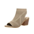 thumbnail image 1 of Honeeladyy Womens Stretchy Knit Chunky Block Heel Sandals Summer Open Toe Breathable Knitting Ankle Strap Sandals for Wedding Party Valentines Day Gift for Girlfriend Khaki Size 37, 1 of 5