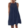 thumbnail image 1 of Honeeladyy Womens Summer Hollow Out Halter Mini Dresses Solid Color Sleeveless A Line Layered Swing Vacation Tank Dress Navy M, 1 of 9