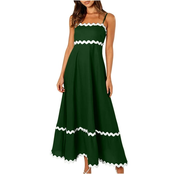 Honeeladyy Womens Summer Sleeveless Maxi Dresses Adjustable Strap Zipper Beach Vacation Flowy Long Dress Army Green L