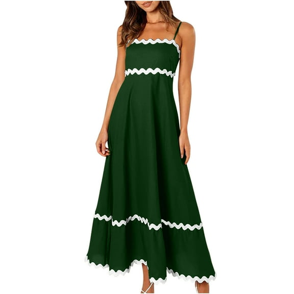 Honeeladyy Womens Summer Sleeveless Maxi Dresses Adjustable Strap Zipper Beach Vacation Flowy Long Dress Army Green XL