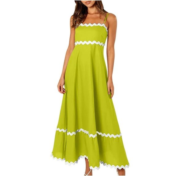 Honeeladyy Womens Summer Sleeveless Maxi Dresses Adjustable Strap Zipper Beach Vacation Flowy Long Dress Green S