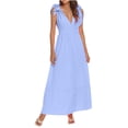thumbnail image 1 of Honeeladyy Womens Summer V Neck Tie Strap Maxi Dress Solid Color Sleeveless Long Dress Spaghetti Strap Flowy Dresses Blue XXXXXL, 1 of 6