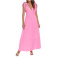 thumbnail image 1 of Honeeladyy Womens Summer V Neck Tie Strap Maxi Dress Solid Color Sleeveless Long Dress Spaghetti Strap Flowy Dresses Pink XL, 1 of 6