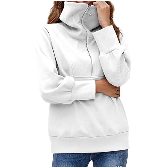 Honeeladyy Womens Sweatshirts Fall Clothes With Pocket,Women's Solid Turndown Collar Long Sleeve Pullover Shirt Tops Sweatshirts