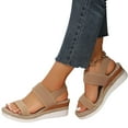thumbnail image 1 of Honeeladyy Womens Wedge Sandals Open Toe Elastic Ankle Strap Sandals Summer Beach Casual Clearance Sandals for Work Birthday Gifts for Girlfriend Khaki Size 39, 1 of 1