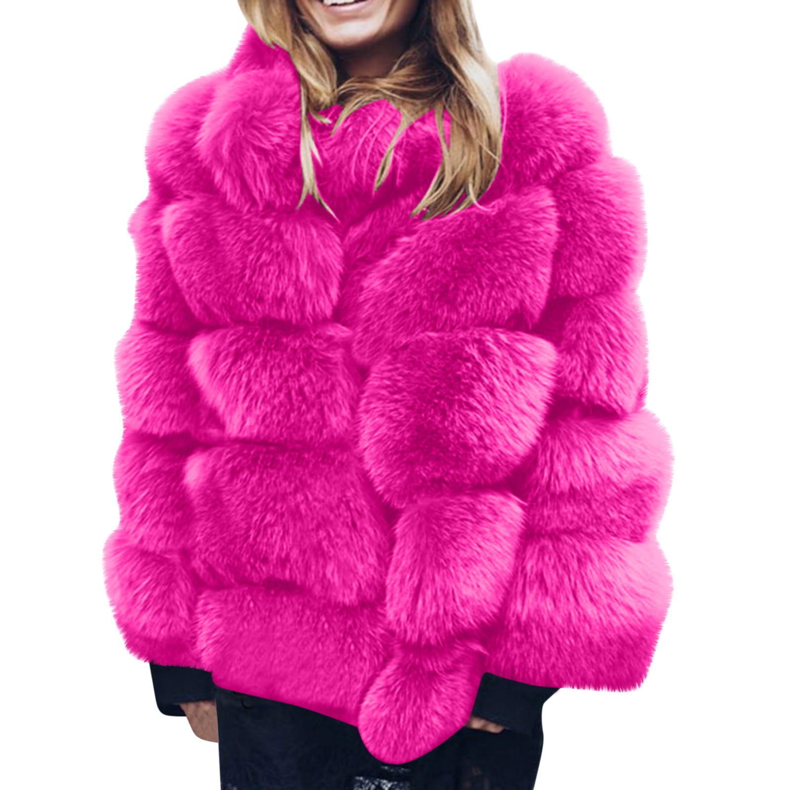 Honeeladyy Womens Winter Warm Lapel Faux Fur Fuzzy Coat Jacket