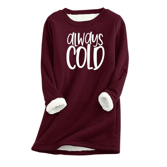 Honeeladyy Womens Winter Warm Sherpa Lined Sweatshirts Soft O Neck Fleece Printed Pullover Sweatshirt tops Christmas Gift