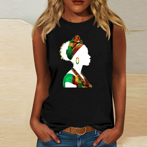 Honeeladyy Workout Tank Tops for Woman Independence Day Print Tank Top Women's Casual Solid Color Sleeveless Loose Oversized Summer Vest (Black,3XL)