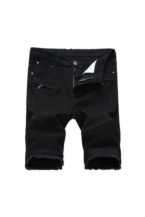 Zipper Elastic Slim Casual Denim Shorts Play Wrap Ripped Men's Mid-length Pants Men's printed Shorts