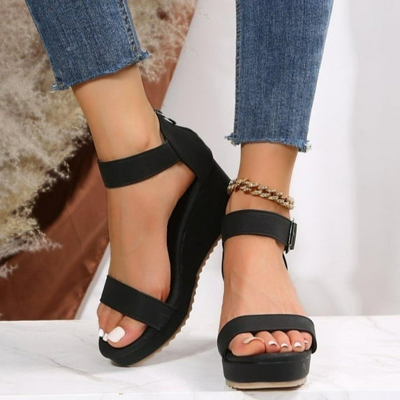Honeeladyy gold sandals for women Summer Ladies Shoes Wedge Heel Sandals Solid Color Casual Women's Sandals