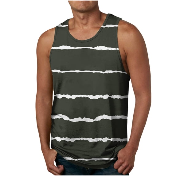 Honeeladyy men's sleeveless tank tops New Men's Stripe 3D Print Tank Top Casual Sports Sleeveless Round Neck T-shirt Tank Top/shirt Blouses