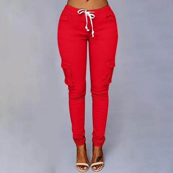 Honeeladyy plus size women's pants Fashion Women Plus Size Drawstring Casual Solid Elastic Waist Pocket Loose Pants