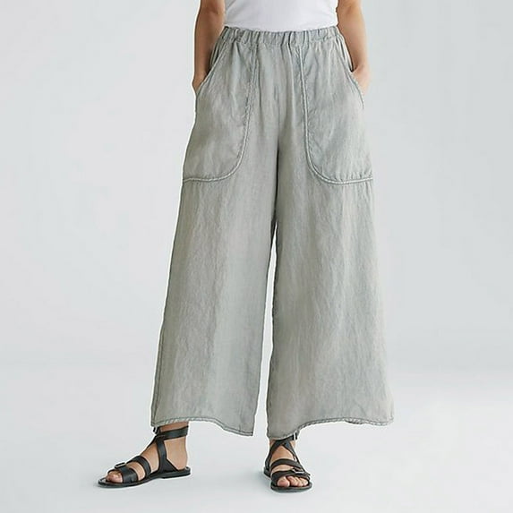 Honeeladyy women pants on clearance under $5 Ladies' Solid Color Elastic Waist Cotton And Linen Big Pocket Casual Pants