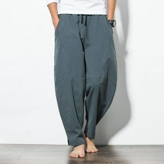 Honeeladyy women pants on clearance under $5 Men's Casual Fashion Loose Cotton Linen Pure Color Pocket Comfort Long Pant