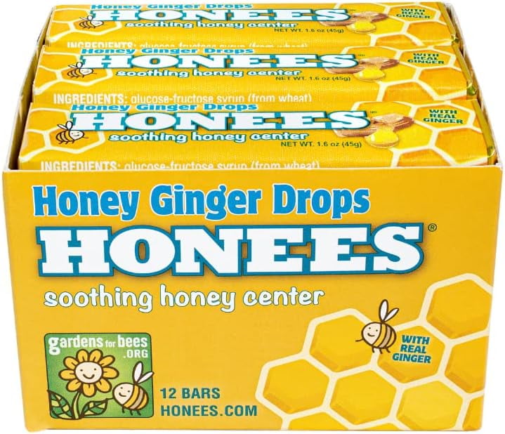 Honees Honey Ginger Soothing Throat Drops, 12 Bars, Soothing Honey