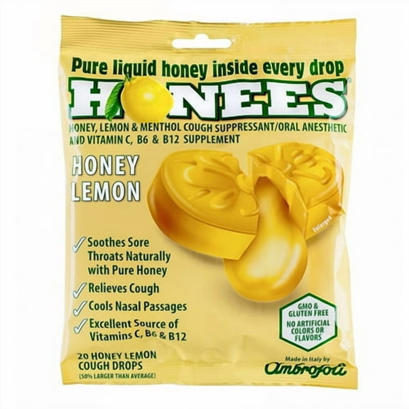 Honees Honey Menthol Cough Drops Honey Lemon, 20 Ea