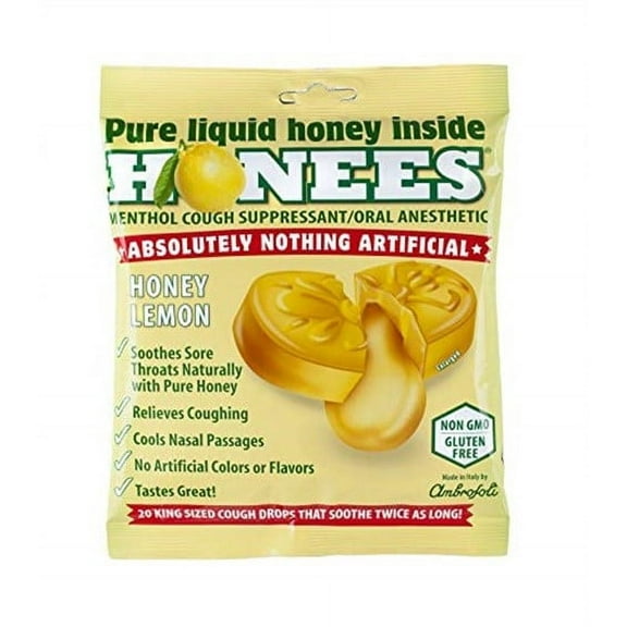 Honees Cough Drops - Honey Lemon - Lemon Menthol - 20 Cough Drops