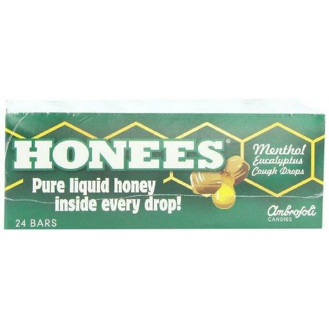 Ambrosoli Honees Menthol Eucalyptus Cough Drops, Soothing Honey Lozenges, 9Drop Bars (Pack of