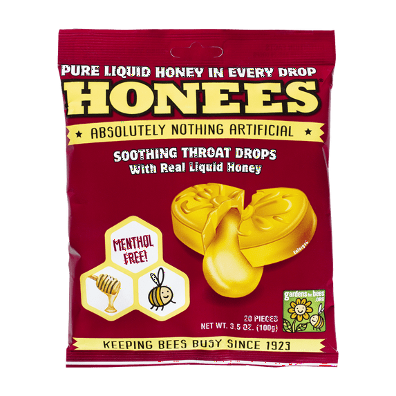 Honees Soothing Throat Drops, 20 King Sized, Honey Filled Drops Each, Pack of 2