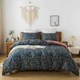 thumbnail image 1 of HoneiLife 3pc Duvet Cover King Size - 100% Cotton Comforter Floral Breathable Duvet Cover with Zipper Closure & Corner Ties, Navy Blue, 1 of 7