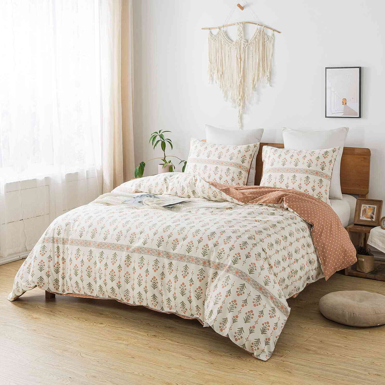 HoneiLife 3pc Duvet Cover Queen Size 100 Cotton Comforter Floral