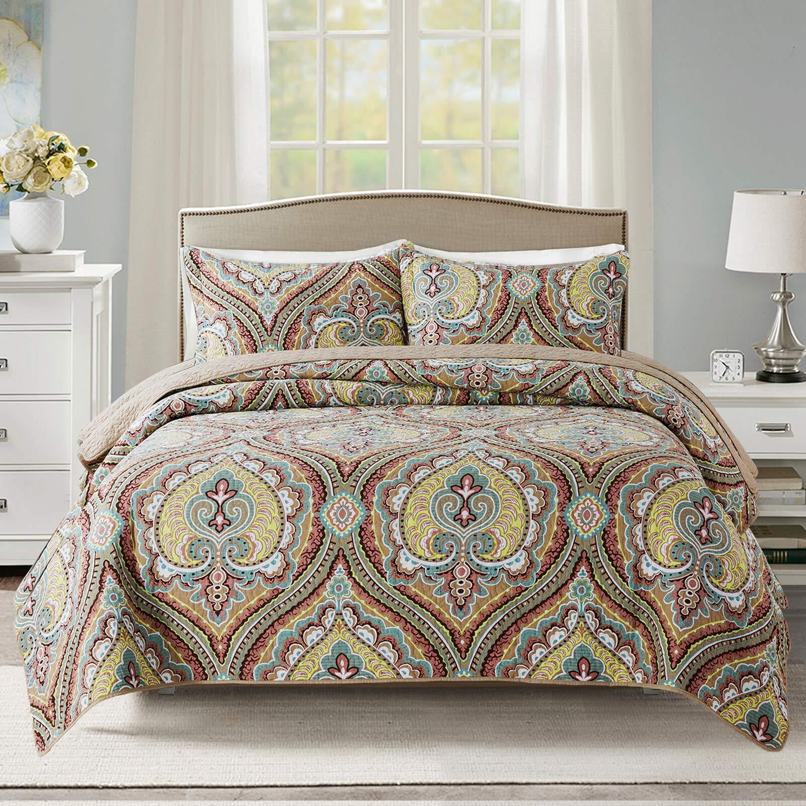 Twin Brown Damask Microfiber Quilt Set for Kids