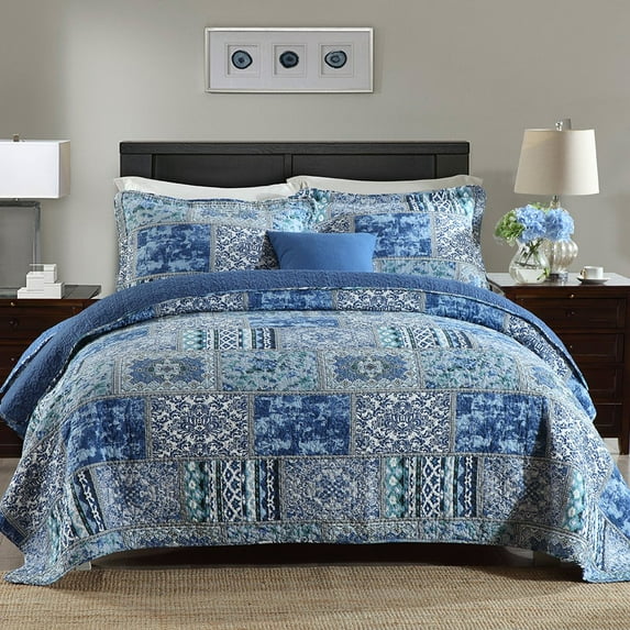 HoneiLife Cotton Quilt Set 2 Piece Lightweight Quilts Bedding Set, Blue, Twin