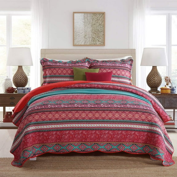 HoneiLife Cotton Quilt Set 2 Piece Lightweight Quilts Bedding Set, Rose Red, Twin