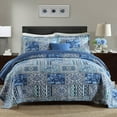 thumbnail image 1 of HoneiLife Cotton Quilt Set 3 Piece Lightweight Quilts Bedding Set, Blue, King, 1 of 7