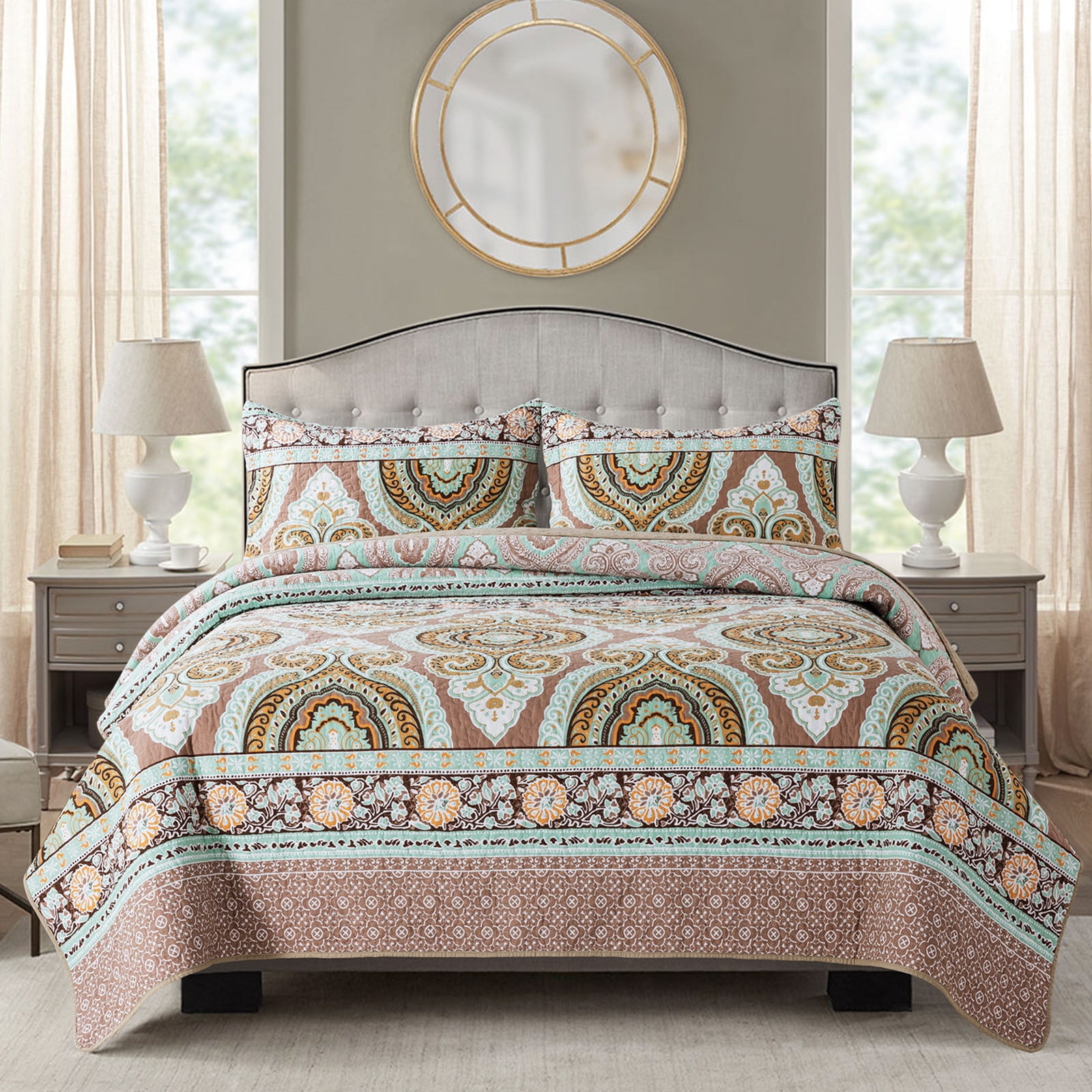 HoneiLife Cotton Quilt Set 3 Piece Lightweight Quilts Bedding Set, Purple, King