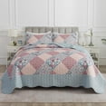 thumbnail image 1 of HoneiLife Quilt set Floral Blue & Pink Microfiber Quilt, Queen- Suitable for All Season (3 Count), 1 of 7