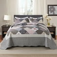 thumbnail image 1 of HoneiLife Quilts Queen Size - 3 Piece Microfiber Quilt set Reversible Bedspreads Patchwork Coverlets Floral Bedding Set All Season, Grey Border, 1 of 7