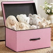 HONEIER Large Toy Box, Toy Box with Lid, Foldable Toy Box Storage Chest for Kids Playroom Nursery Living Room, 24 x 16 x 12 Inches, Pink