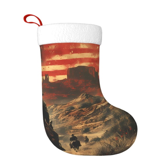 Honeii 1860s Style American Cowboy for Christmas Stocking,Large Xmas Stocking,Holiday and Family Stocking for Fireplace Christmas Holiday Party Decoration