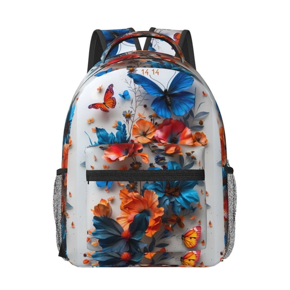 Honeii 3D Butterfly Print Backpack for School,15.6 inch Laptop Back Pack for High School and College Students, Waterproof Computer Bookbag-One Size