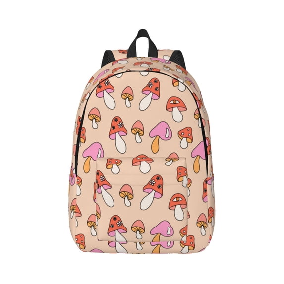 Honeii 70s Mushroom Print Canvas College Laptop Backpack, Durable Rucksack Travel Notebook Bag School Backpack Book Bag for Men Women-Medium