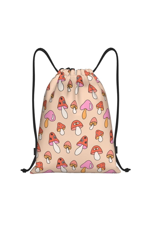 70s Mushroom Print Drawstring Backpack,Drawstring Bags String Backpack Gym Cinch Sack Backpack Sport Bag Draw-Small