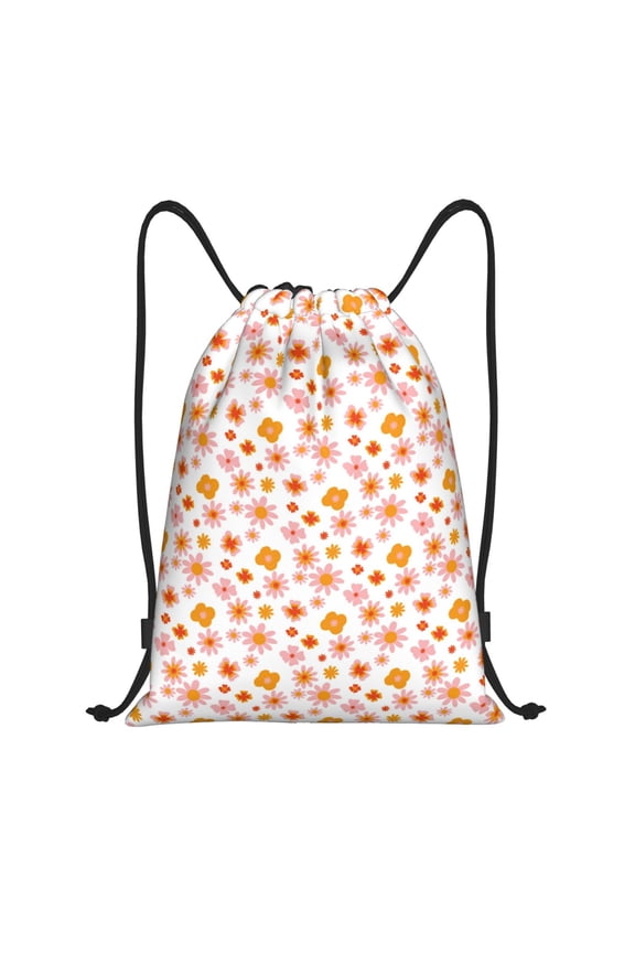 70s Retro Flowers Print Drawstring Backpack,Drawstring Bags String Backpack Gym Cinch Sack Backpack Sport Bag Draw-Small