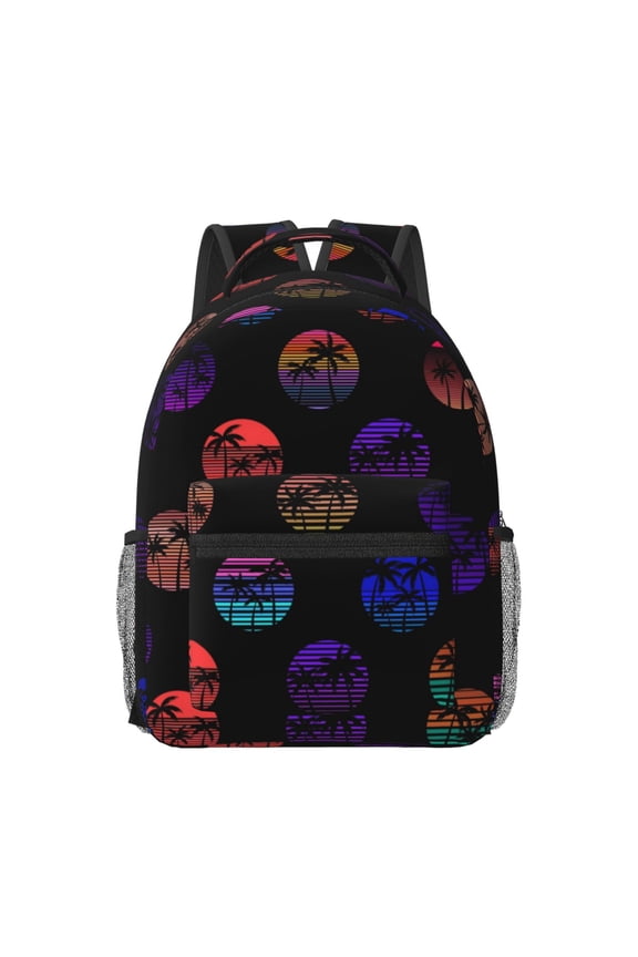 80s Style Palm Trees Print Backpack for School,15.6 inch Laptop Back Pack for High School and College Students, Waterproof Computer Bookbag-One Size