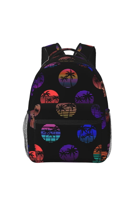 80s Style Palm Trees Print Backpack for Both Men and Women, Basic Bookbag for College, Work, or Travel,Rucksack Computer Bag-One Size