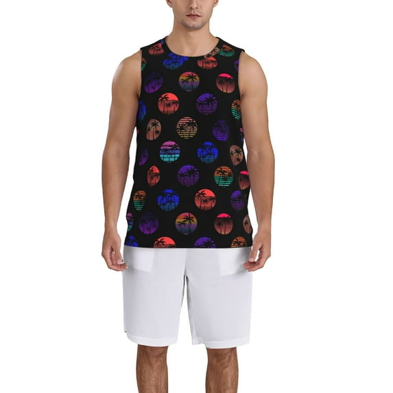 Honeii 80s Style Palm Trees print basktball shirt for men and women, Unisex basketball jersey for Theme party-Small
