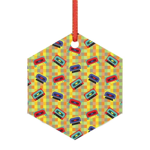 Honeii 90s Audio Tape Print Christmas Tree Acrylic Ornament | Christmas Decoration, Living Room Bedroom Garden Seasonal Decor for Christmas Tree-Hexagon
