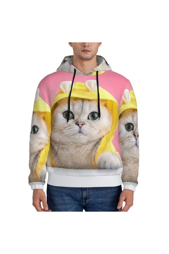 A Funny Cat Pattern Mens Hoodies Men's Loose Sleeve Sweatshirt,Pullover Hooded Sweatshirt for Men,Essentials Hoodie-3X-Large