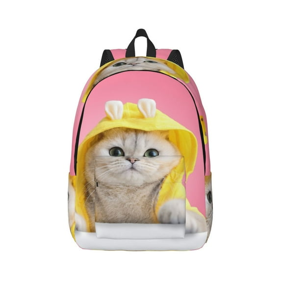 Honeii A Funny Cat Print Canvas College Laptop Backpack, Durable Rucksack Travel Notebook Bag School Backpack Book Bag for Men Women-Medium