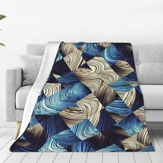 Honeii Abstract Blue Squares Print Fleece Blanket - Throw Blanket for Bed, Sofa, Couch, Camping, and Travel , Microplush Ultra Soft Warm Blanket-40"x30"