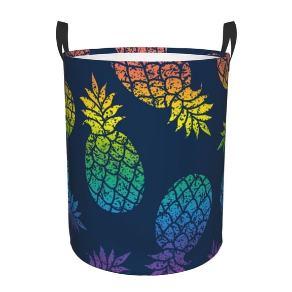 Honeii Abstract Bright Pineapple Fruit Retro Print Laundry Hamper Basket,Baby Nursery Woven Storage Basket for Toys Bin,Pillows,Blankets,Clothes-Medium